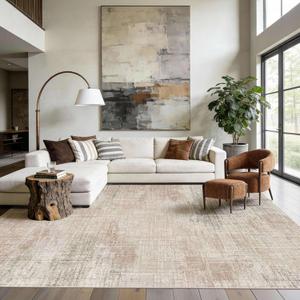 8x10 Beige Modern Abstract Neutral Washable Rug for Living Room | Machine Washable,Soft,Non-Slip,Large Rug,Stain Resistant Low Pile Carpet for Office Dining Room Kitchen Home Deco