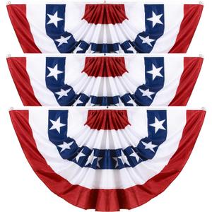 3x6Ft American Patriotic Bunting Flags Outdoor, Patriotic 4th of July Decor, USA Pleated Fan Flags, Red White and Blue Memorial Day Decorations for Outside (3PCS)