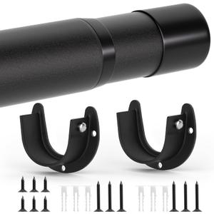 Closet Rod, 17 to 38 Inch Adjustable Closet Bar for Hanging Clothes, Heavy Duty Clothes Hanging Rod Closet Poles for Wardrobe, Laundry, Bathroom, Windows, Matte Black, 1.3 Inch Diameter