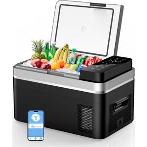 12 Volt Refrigerator, 37QT(35L) 12V Fridge with APP Control, Compressor Electric Cooler, 12V Cooler 12/24V DC 110-240V AC, Portable Freezer -13~68 for Home, Camping, Travel, Truck (Dark Black)