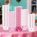 120Pcs Winter Pink Ice Cream Cups 12 oz Disposable Snowflake Snowman Elk Gift Paper Dessert Snack Bowls Winter Food Yogurt Containers for Hot or Cold Food Soup Candies Xmas Holiday Party Supplies