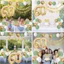 60th Birthday Decorations for Men Women, Sage Green White Gold Balloons With Happy 60th Banner, Cake Topper, Number 60 Foil Balloon for 60 Year Old Party Decoration