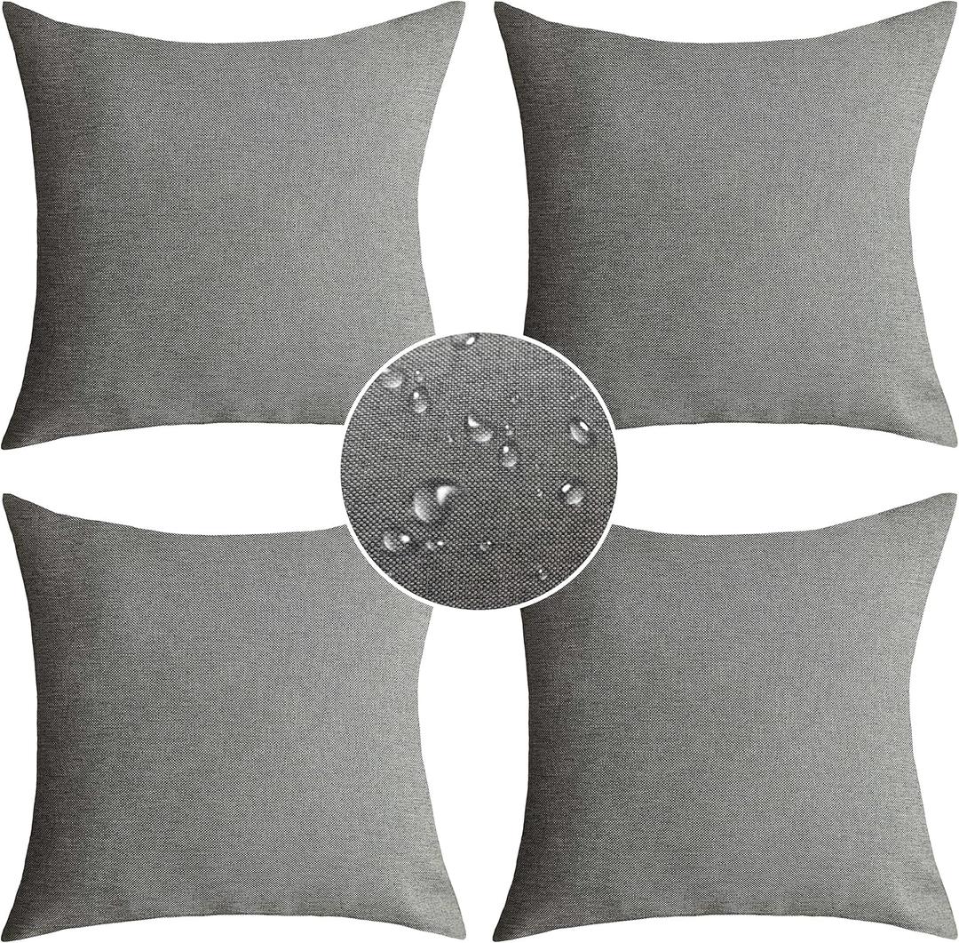 Demetex Outdoor Pillow Covers Waterproof Square Pillow Case Decorative Throw Pillows for Couch Patio Furniture Holidays Indoor Outdoor Party, Set of 4, 18x18 Inch, Light Grey