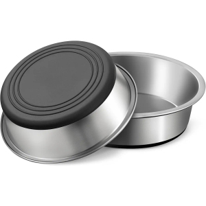 Stainless Steel Dog Bowls Set of 2, Anti Rust Metal & Non Slip Rubber Base, Heavy Duty Large Feeding Dishes, Food Grade BPA Free, Food and Water Bowl for Large Dogs (17oz, 2.1cup)