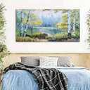 YCPRIMER Birch Tree Wall Art for Living Room Forest Wall Decor Green Trees Picture Lake Forest Landscape Painting Home Bedroom Decoration Green and White Artwork Decor Size 29×58Inch