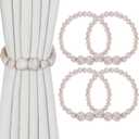 Magnetic Curtain Tiebacks, 4 Pack Curtain Holdbacks for Draperies, Elegant Wood Bead Tie Backs for Bedroom Decor, Boho Room Decor, Nursery Decor, Farmhouse Decor (Whitewashed)