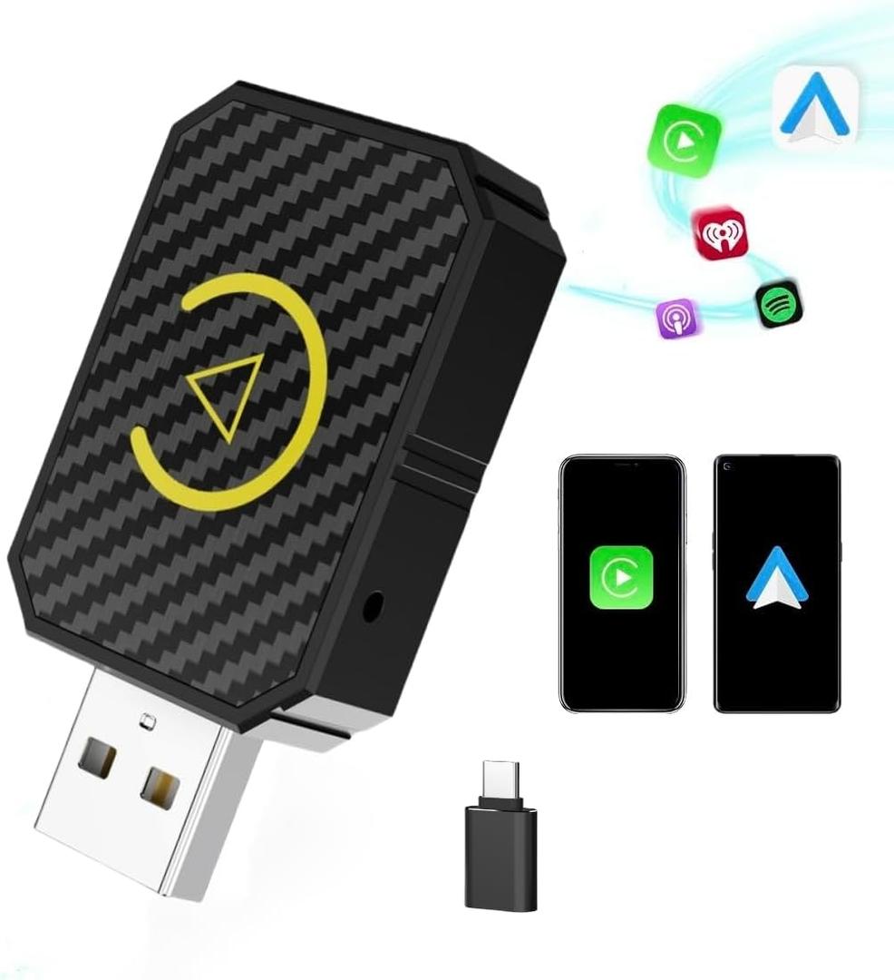 2 in 1 Mini Wireless CarPlay & Android Auto Wireless Adapter - Wireless CarPlay Adapter Converts Factory Wired CarPlay to Wireless Android Auto Car Adapter Plug and Play Compatible iPhone/Android