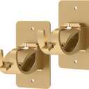 2 Pieces Self Adhesive Curtain Rod Bracket, Universal Plastic Curtain Rod Holders, No Drill Curtain Rod Brackets Curtain Rod Hooks for Bathroom, Bedroom, Livingroom(Gold)