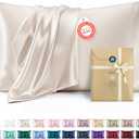 Bedsure Satin Pillowcase 2 Pack Similar to Silk Pillow Cases Standard Size, Pillow Case for Sleeping Women with Envelope Closure, Gifts for Women Men, Beige, 20x26 Inches, 2pcs