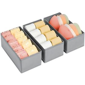 DIMJ Drawer Organizer Clothes - Small Dresser Organizer for Baby Clothes, Underwear, Socks, Bra, Belt, Tie - Grey, 3 Piece