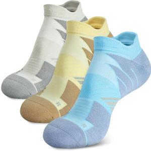 Hylaea No Show Running Athletic Anti-Blister Wicking Coolmax Socks, Seamless Anti-odor (Large, 3 Pairs Blue Gray Yellow)
