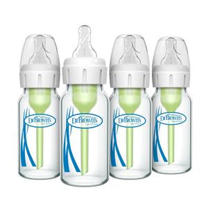 Dr. Brown's Anti-Colic Options+ Narrow Glass Baby Bottle with Level 1 Slow Flow Nipple, BPA-Free, 4 oz/120mL, Pack of 4