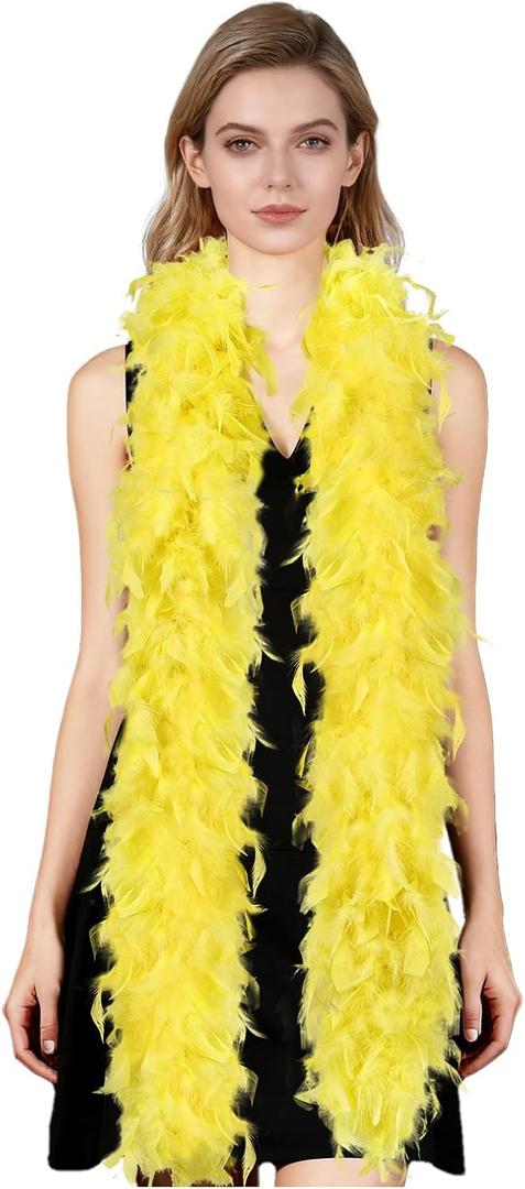 THARAHT Yellow Chandelle Turkey Feather Boa 2 Yards 120g for DIY Craft Home Dancing Wedding Party Christmas Valentine's Day Costume Decoration Feather Boa