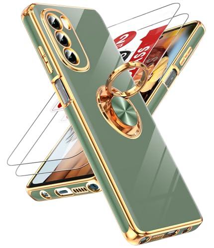 LeYi for Moto G Stylus 5G 2022 Case: with Tempered Glass Screen Protector [2 Pack] 360° Rotatable Ring Holder Magnetic Kickstand, Plating Rose Gold Edge for Moto G Stylus 5G 2022 Case, L-Green