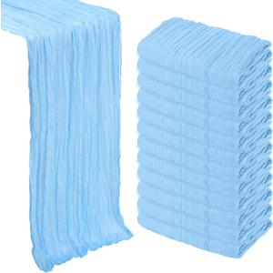 12 Pack Baby Blue Cheesecloth Table Runner 10Ft Gauze Cheese Cloth Table Runner 35x120 Inch Boho Sheer Rustic Fabric for Party Decor Baby Shower Wedding Centerpiece Home Table Decorations