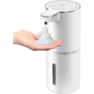 Automatic Foaming Soap Dispenser, 4-Level Adjustable Foam, Wall Mount, USB Rechargeable, 12.8oz/380ml, Touchless Hand & Dish Soap Dispenser for Bathroom, Kitchen, Hotel, Restaurant (White)