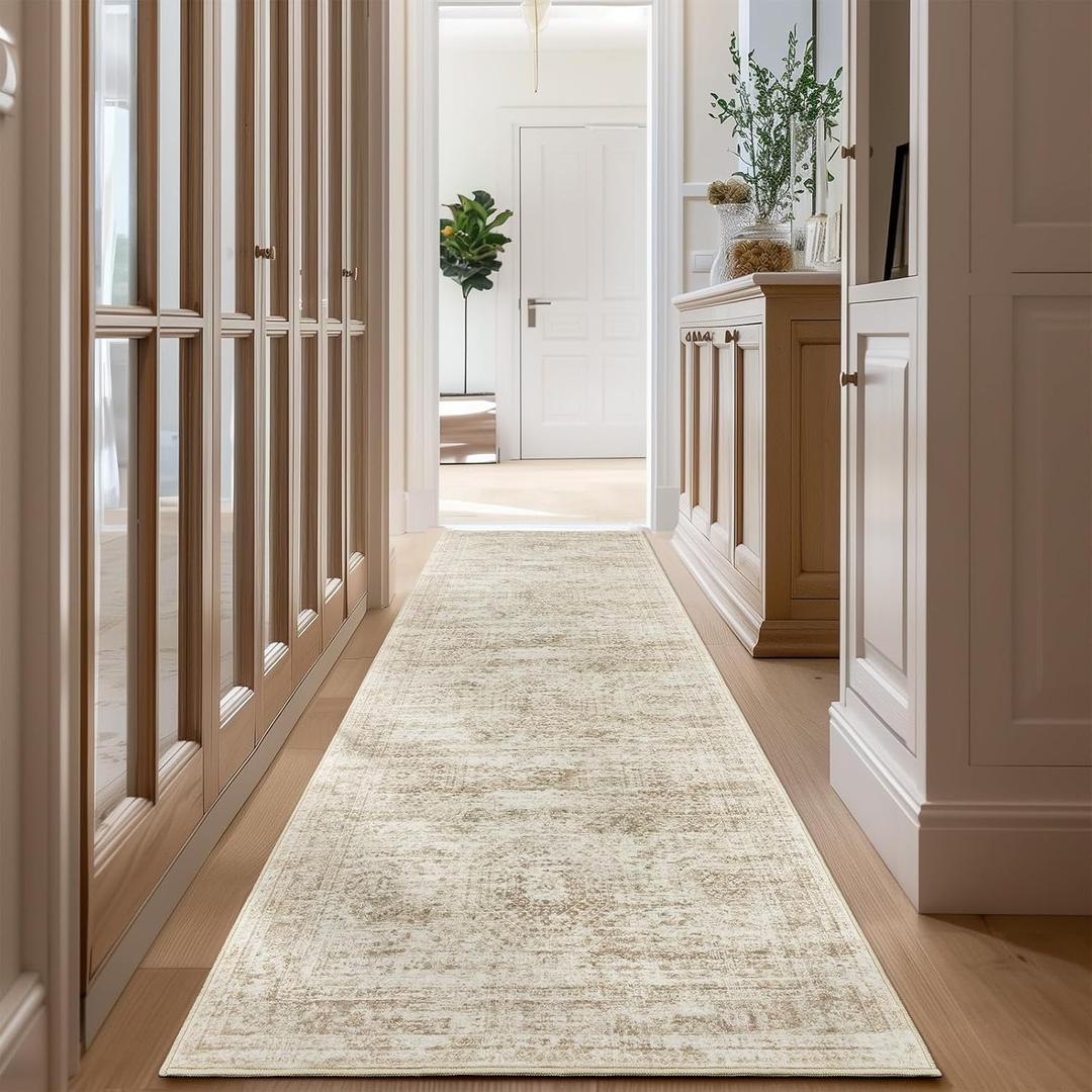 Long Bathroom Rugs Runner - Washable Runner Rugs for Hallway 2x10, Ultra-Thin Soft Kitchen Carpet Runner, Anti Slip Backing Runner Rugs for Entrance, Bedroom, Living Room(2'x10', Beige/Ivory)