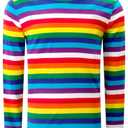 Funny World Rainbow Striped Shirt Men Long Sleeve Pride T Shirts, XX-Large