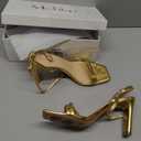 Modatope Womens Sandals Square Open Toe Chunky High Heels Strappy Ankle Strap Sandals Comfort Dress Party Shoes (8.5, Gold Pu)