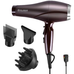2000 Watt Hair Dryer, Negative Ionic Blow Dryer with Diffuser Concentrator Comb, 2 Speed 3 Heat Settings, Low Noise Long Life Style-Brown/Purple