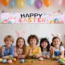 BlissYard Happy Easter Fence Banner Bunny Decor 118 x 19.68 Inch