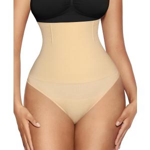 Lover-Beauty Tummy Control Thongs Mid Waist Shapewear for Women Seamless faja body shaper Low Belly Control Panties Underwear, Beige(High Waist) M/L