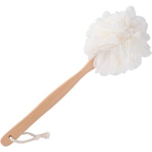 Bath Brush Long Handle for Shower, Loofah on a Stick, Soft Mesh Loofah for Skin Exfoliating, Shower Brush for Men and Women, White