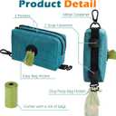 PetBonus Dog Poop Bag Holder, Portable Pet Waste Bag Dispenser, 2 Pouches for Treats and Walking Accessories, Fit All Leashes, Includes 1 Roll of Dog Poop Bags (Lagoon Blue)