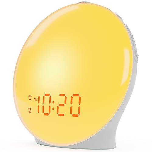 Wake Up Light Sunrise Alarm Clock for Kids, Heavy Sleepers, Bedroom, with Sunrise Simulation, Sleep Aid, Dual Alarms, FM Radio, Snooze, Nightlight, Daylight, 7 Colors, 7 Natural Sounds, Ideal for Gift