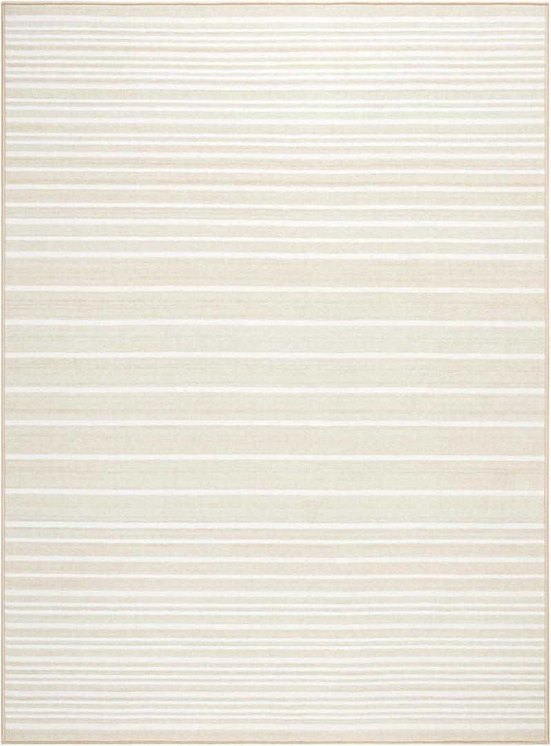 Town & Country Basics Layne Modern Stripe Everwash Washable Area Rug with Non-Slip Backing, Pet Friendly Rug, Cream/Beige, 6'6"x 9'6"