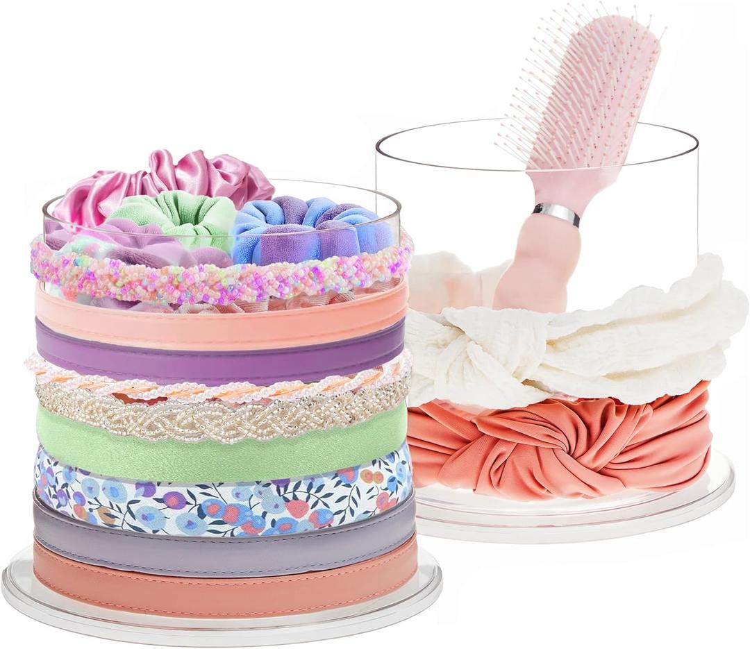 STORi Bella 2-Pack Headband and Scrunchie Holder | Clear Plastic Organizer Display Stand | Holds Hair Ties, Accessories, and Jewelry | Made in USA