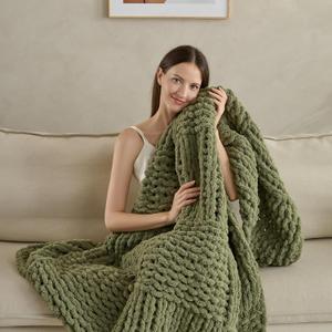 Soft Knitted Throw Blanket - 50x60 Inch Cozy & Lightweight All-Season Blanket, Wrinkle-Resistant Polyester for Couch, Bed, Sofa, Reading Nook (Green)