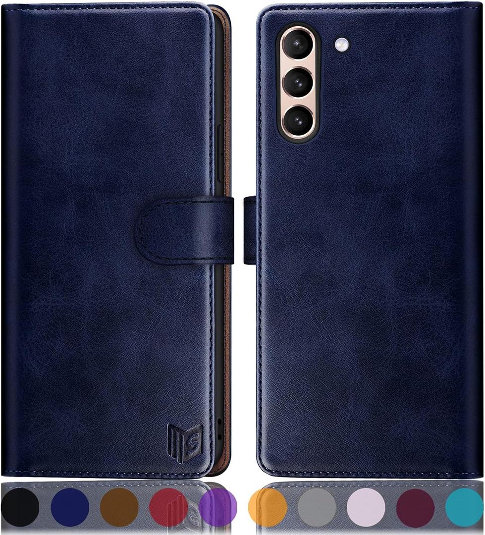 SUANPOT for Samsung Galaxy S21 6.2"(Non S21+) with RFID Blocking Leather Wallet case Credit Card Holder,Flip Folio Book Phone case Shockproof Cover Women Men for Samsung S21 case Wallet Blue