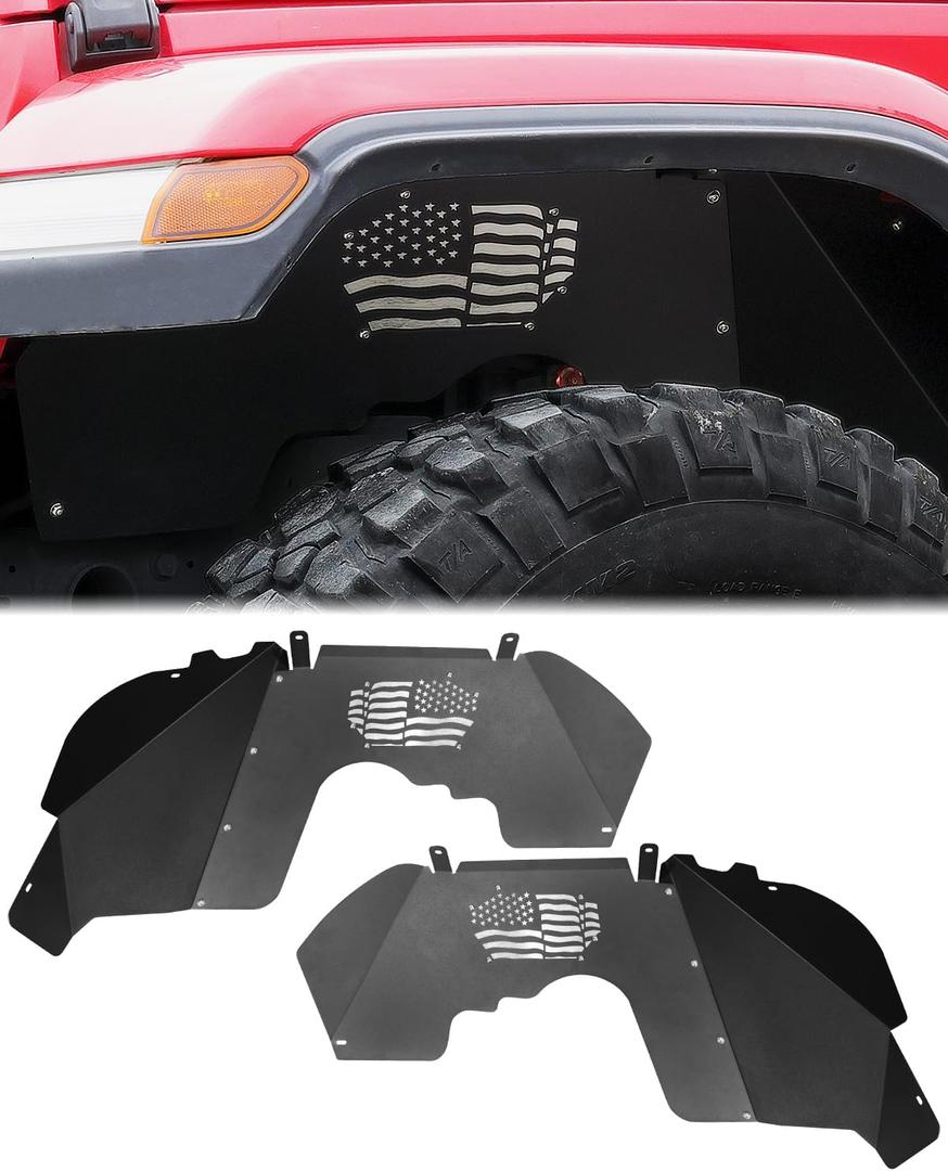 ROADER JL JT Front Inner Fender Liners Wheel Cover for 2018-2024 Jeep Wrangler JL JLU Unlimited & Gladiator JT 2018-2024, US Flag Pattern Liner Bolt-on Style Steel Fender Flares Splash Mud Guards
