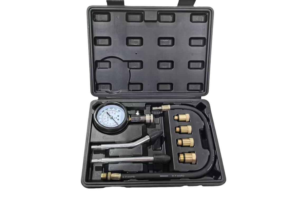 8 PCS Compression Tester Kit Professional Petrol Gas Engine Cylinder Pressure Gauge 0-300 PSI Automotive Tool for Motorcycle Car Truck (Black)