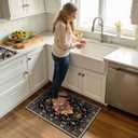 RELEANY Area Rugs 2'x3' Kitchen Rugs Entry Rug Small Rugs for Entryway Kitchen Bathroom Door Mat Indoor Entrance,Washable Non Slip, Black Colorful Floral Dark Tan