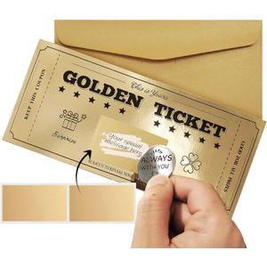 Golden Ticket With Lucky Coin, Scratch Card With Envelope, Surprise Gift Reveal for Birthday, Wedding, Concert, Cinema Voucher, Raffle Gift for Kids, Women, Men