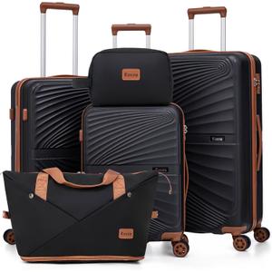 Luggage Sets 5 Piece, Suitcases with Wheels, ABS Hard Case Luggage with TSA Lock Spinner Wheels, Carry On Luggage Set (20/24/28 inch) (Black)