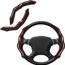 Carbon Fiber Steering Wheel Cover with Anti-Slip Lining and Segmented Design 2pcs Universal Steering Wheel Protector for Men and Women, Car Interior Accessory (Brown)