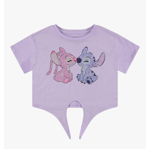 Disney Lilo and Stitch Girls Short Sleeve T-Shirt- Stitch & Angel Girls Tee with Rhinestones Sizes XS