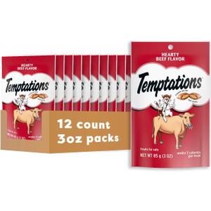 Temptations Classic Crunchy and Soft Cat Treats Hearty Beef Flavor, 3 oz. Pouch (Pack of 12)