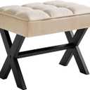 IBUYKE Small 12" H Footrest Stool, Square Linen Foot Stool with Metal X-Leg, Multi-Use as Small Side Table, Step Stool for Living Room, Bedroom, Entryway, Office, Linen 15.75"D x 11.81"W x 12.2"H