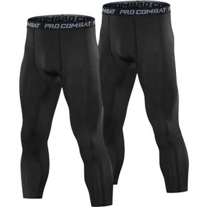 Men’s 3/4 Compression Pants, Athletic Leggings Running Workout Tights Base Layer for Basketball Sports Football Gym, Black XXL