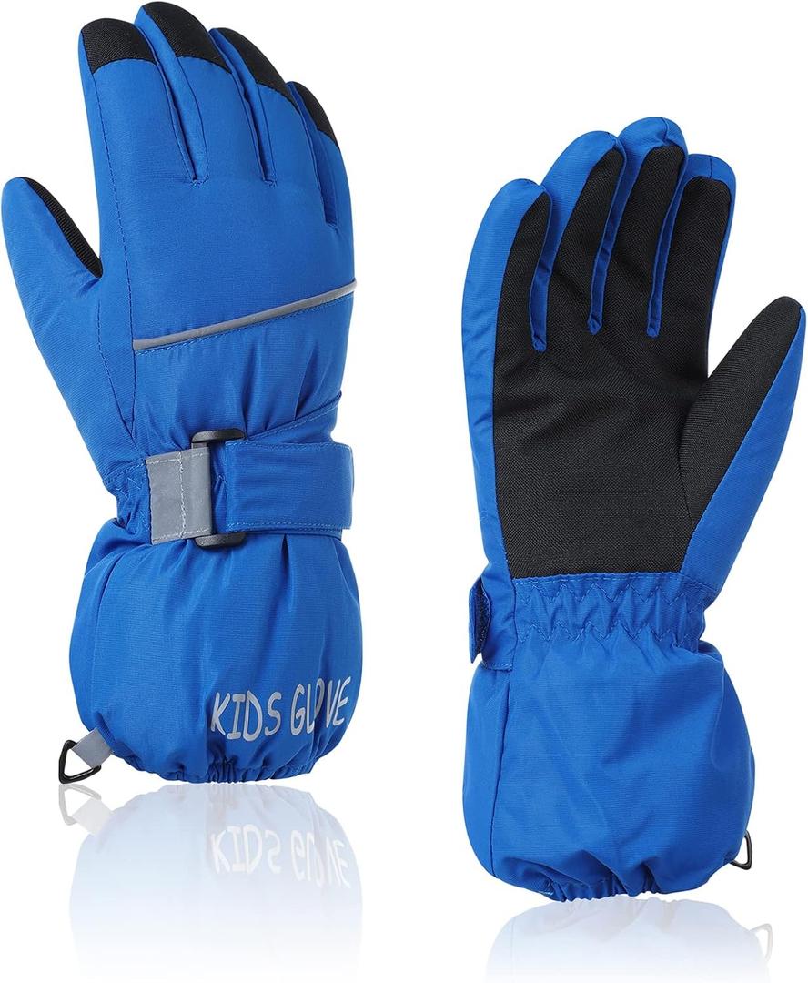 American Trends Kids Waterproof Winter Gloves Warm Snow Gloves Boys Girls Ski Gloves Toddler Mittens Windproof, Blue, S (3-6 years old)