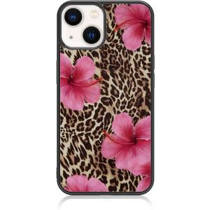 Axulimin Cute Pink Hibiscus Flowers Leopard Cheetah Print Aesthetic Phone Case for iPhone 14 & iPhone 13 Case for Women Girls -6.1 Inch
