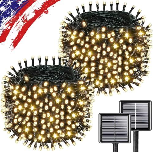Upgrade 2Pack 500LED Solar String Lights Outdoor Waterproof, 180FT Solar Lights Outdoor String with 8 Modes, IP65 Waterproof Twinkle Christmas Light for Outside, Garden Tree Decoration, Warm White