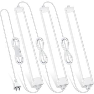 3 Pack Plug in Under Cabinet Lighting for Kitchen, 6500k Bright Under Counter Lights for Shelf/Workbench/Bookshelf/Over Sink, 14inch Linkable 110V LED Light Bar