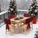 Newwiee 4 Pcs Christmas Bow Chair Back Covers Buffalo Plaid Bow Chair Cover Christmas Dining Seat Back Protector Slipcovers for Xmas Party Banquet Holiday Kitchen Decoration(Black, Red)