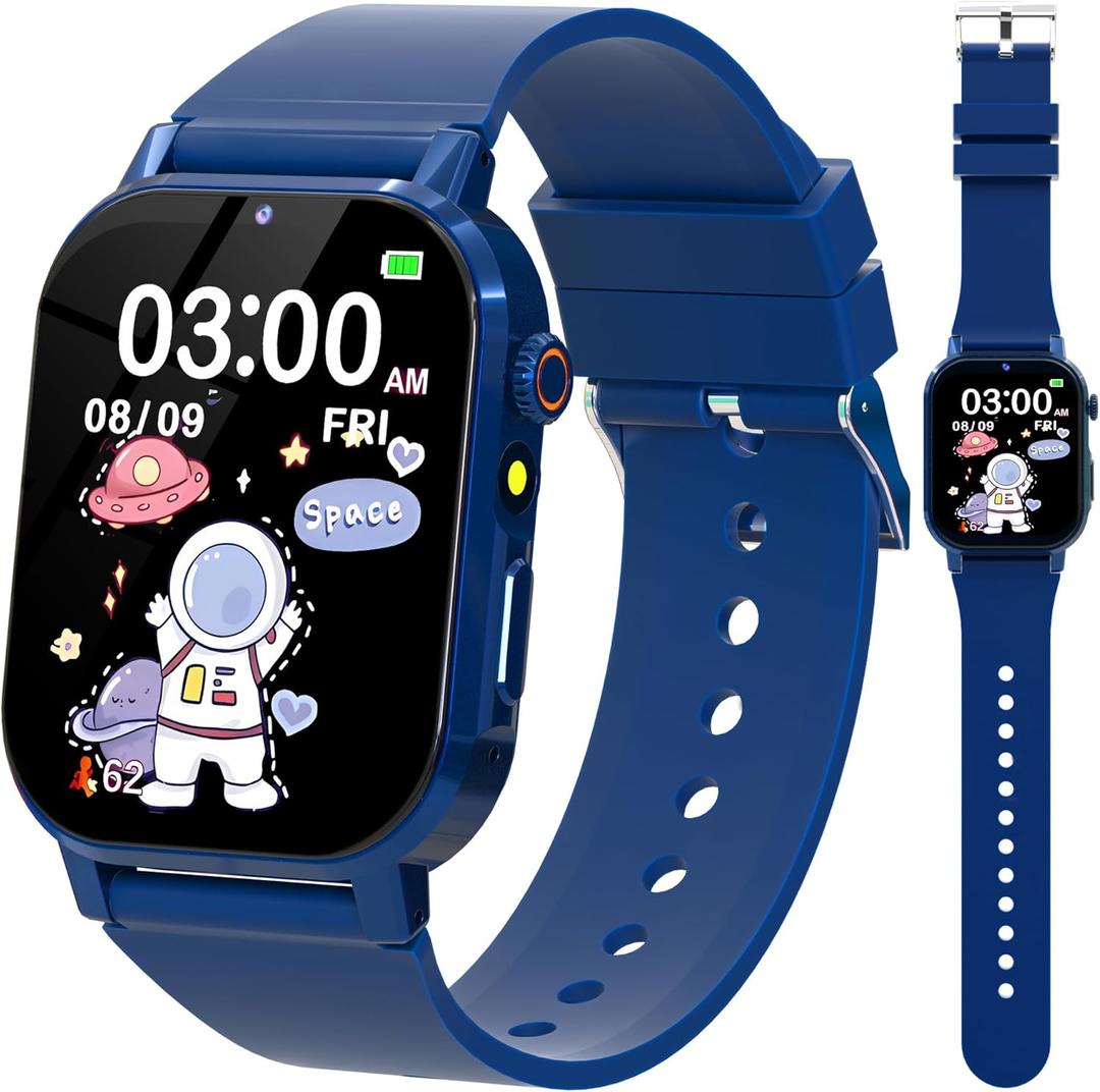 Kids Smart Watch Boys, Smart Watch for Kids Age 5-12 with 32 Puzzle Games 12/24 Hr Camera HD Touch Screen Video Music Alarm Pedometer Audiobook Flashlight Birthday Gifts Toys for 6 7 8 9 10 Years Old (Blue)