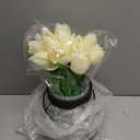 Farmhouse Vase with Artificial Flowers, Rustic Glass Bottle with Tulips Vintage Vase with 14Pcs Flowers VAse with Metal Frame Handle for Dining Room Living Room Table Decor Housewarming Present